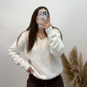 Jersey Bruselas cuello de pico I Blanco I OK816