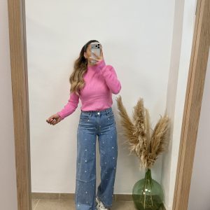 Alternative view of Jersey canalé cuello perkin I rosa fucsia