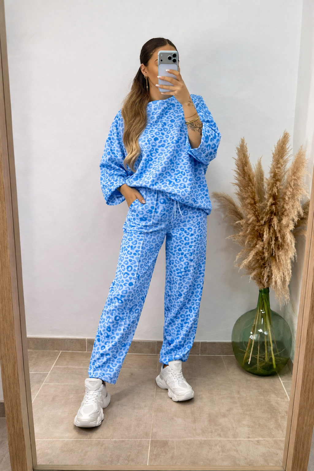 Conjunto de chándal inspiración Zara de leopardo – celeste  PREVENTA