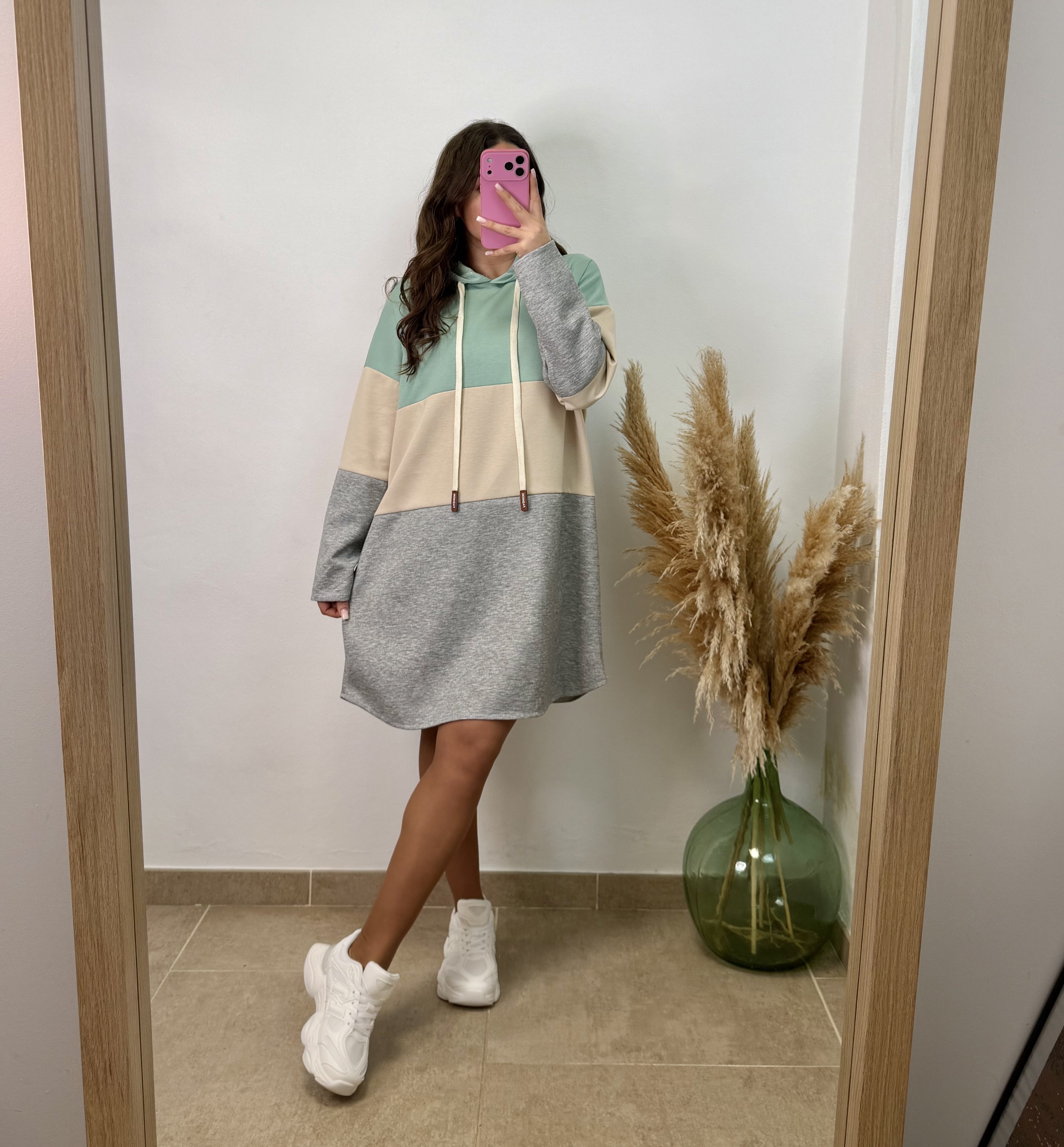 Vestido de rayas tricolor – verde agua