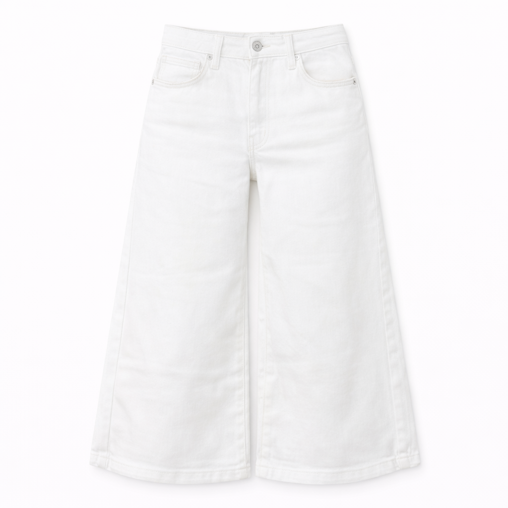Pantalón vaquero midi - Blanco