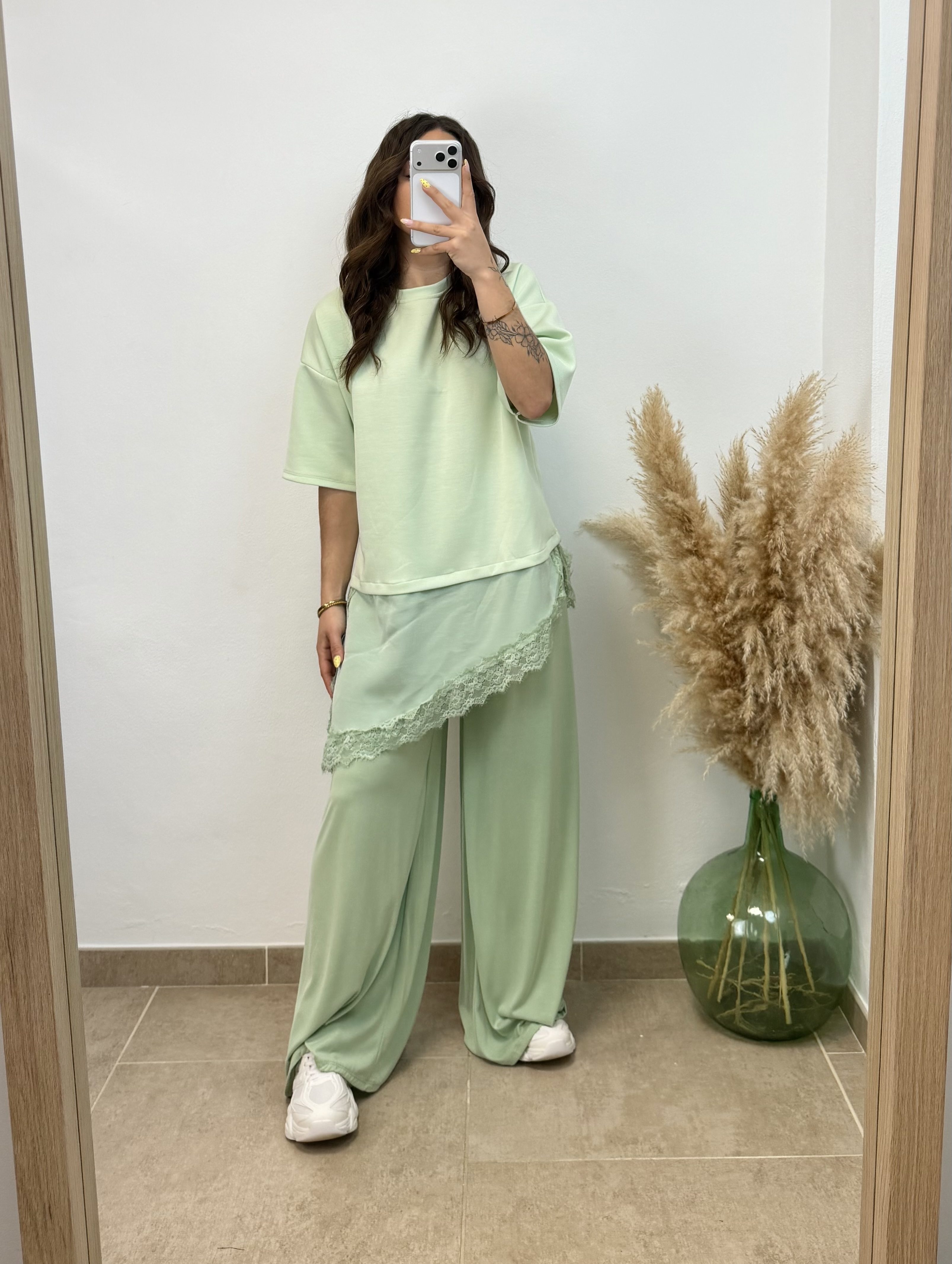 Pantalón extra largo fluido – Verde agua
