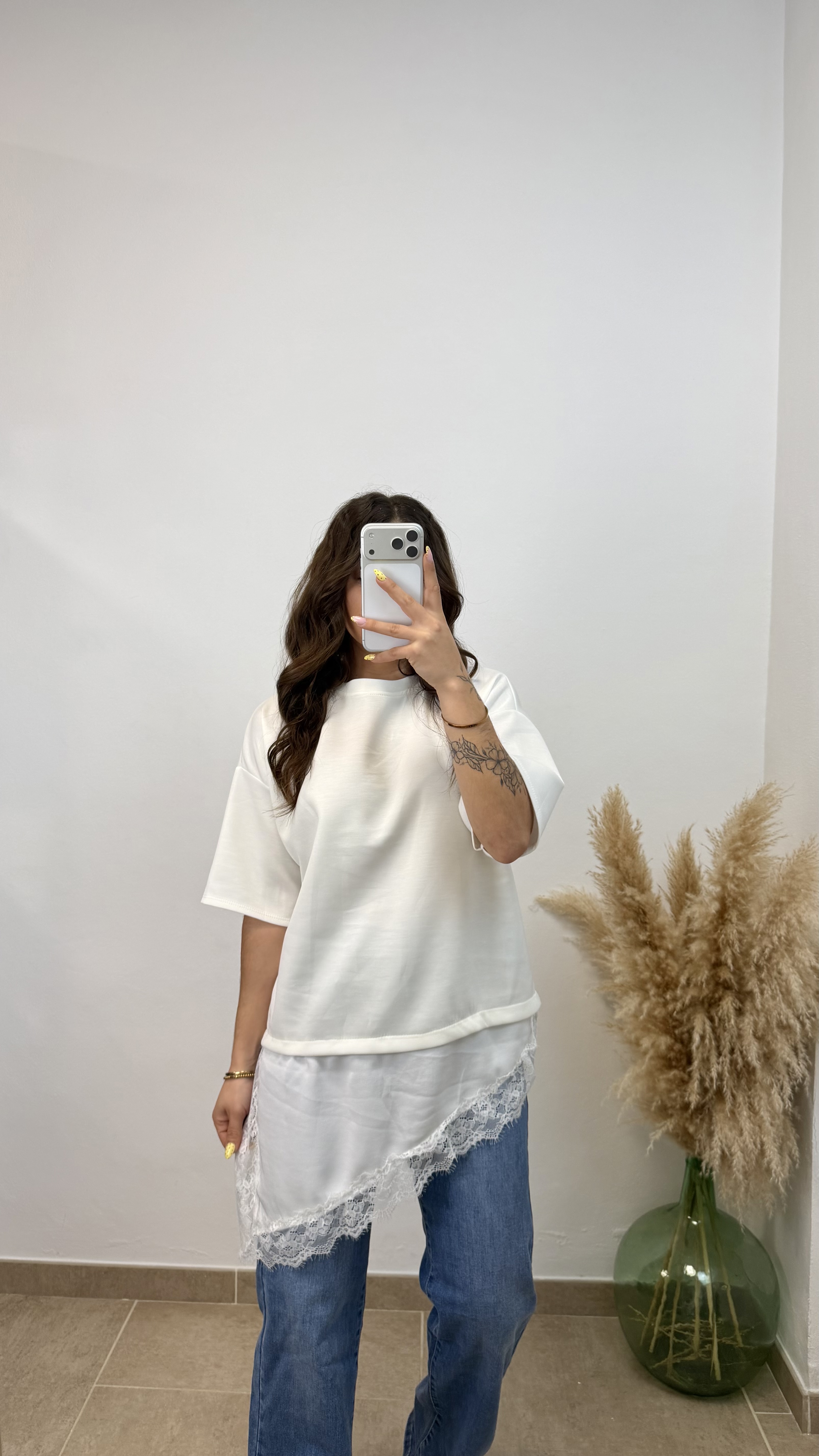 Camiseta oversize encaje – Blanca