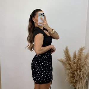 Alternative view of Falda pantalón lunar - Taupé con lunar chocolate