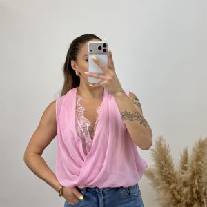 Camiseta con top encaje - Rosa