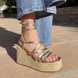 Sandalias cuña trenzadas - Dorada