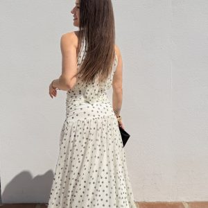 Alternative view of Vestido lunar fruncido y vuelo - Blanco