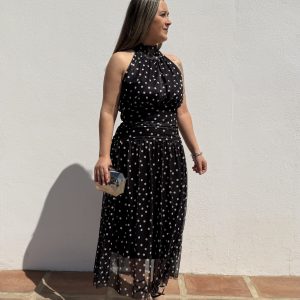 Vestido lunar fruncido y vuelo - Negro