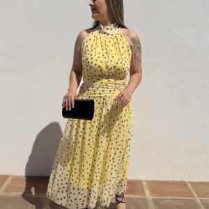 Vestido lunar fruncido y vuelo - Amarillo