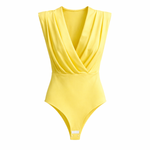 Body hombreras escote pico - Amarillo