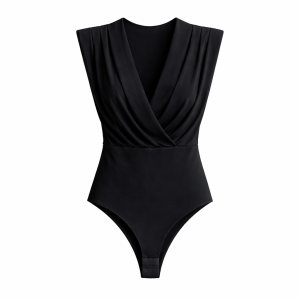 Body hombreras escote pico - Negro