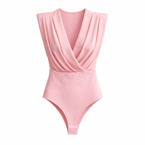 Body hombreras escote pico - Rosa bebe