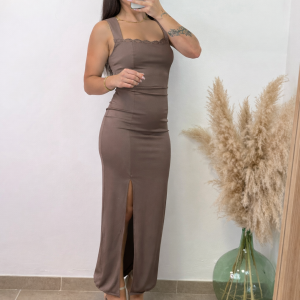 Vestido escote encaje - Taupe