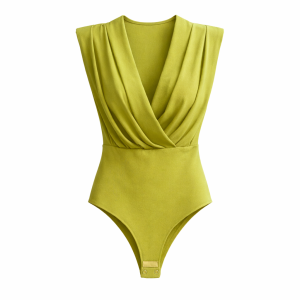 Body hombreras escote pico - Verde manzana