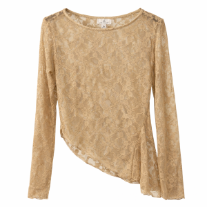 Camiseta encaje transparencia - Camel