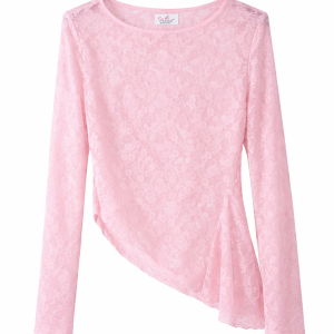 Camiseta encaje transparencia - Rosa