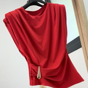 Camiseta hombrera detalle lágrima -Rojo