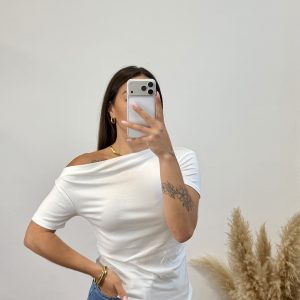 Camiseta asimetrica manga corta - Blanco