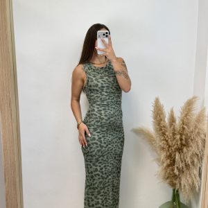 Vestido leopardo gasa 2.0 - Verde militar