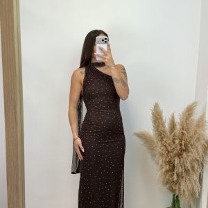 Alternative view of Vestido lunar al cuello - Chocolate