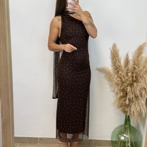 Vestido lunar al cuello - Chocolate