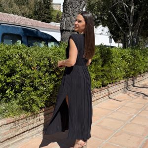 Alternative view of Vestido plisado hombreras - Negro