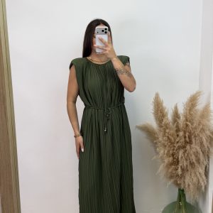Alternative view of Vestido plisado hombreras - Verde militar