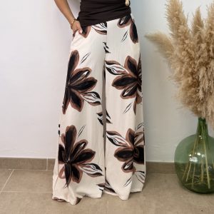 Pantalón flor palazo - Beige