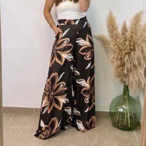Pantalón flor palazo - Chocolate