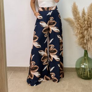 Pantalón flor palazo - Azul marino