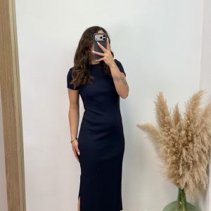 Vestido canalé manga corta