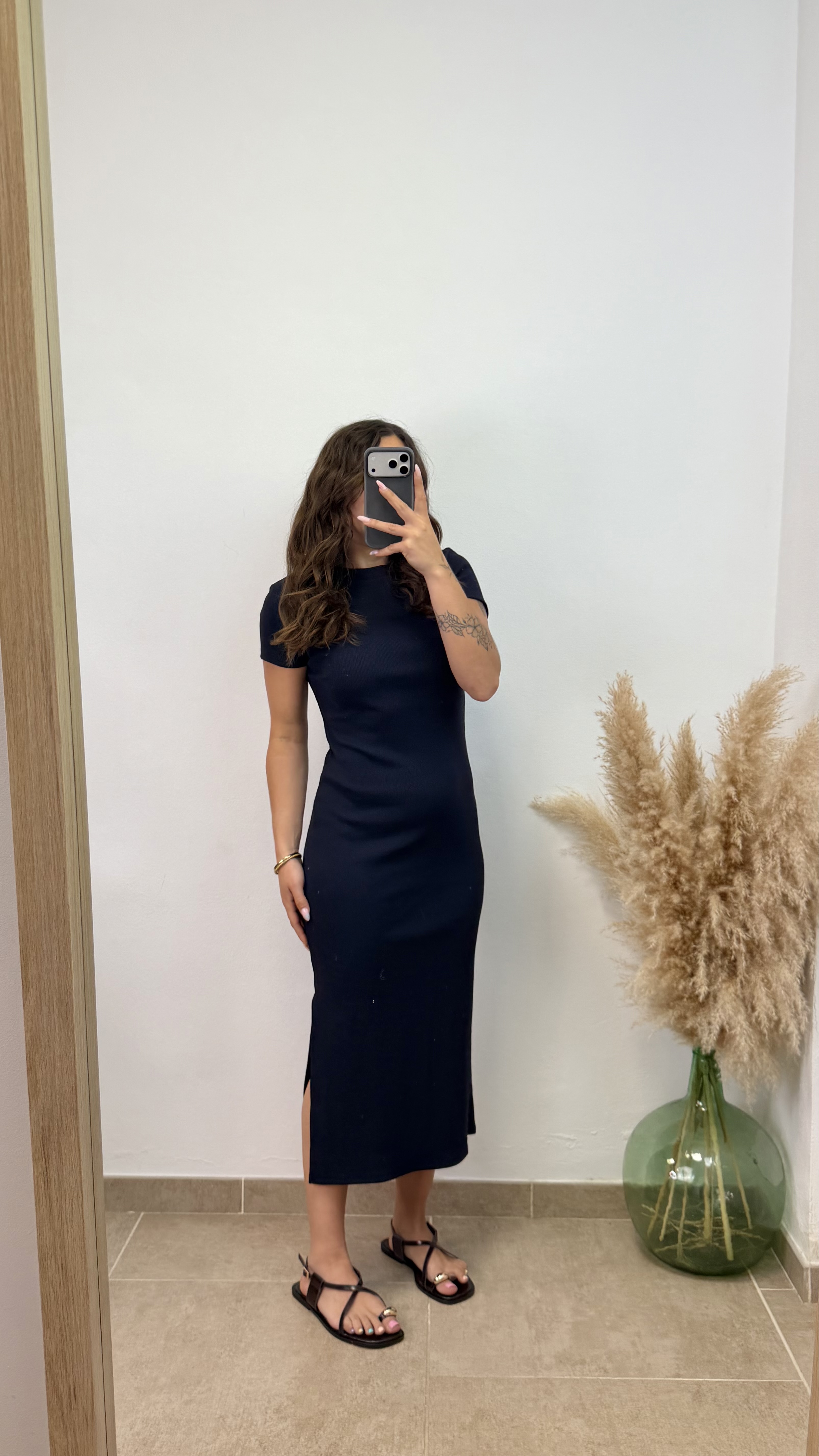 Vestido canalé manga corta