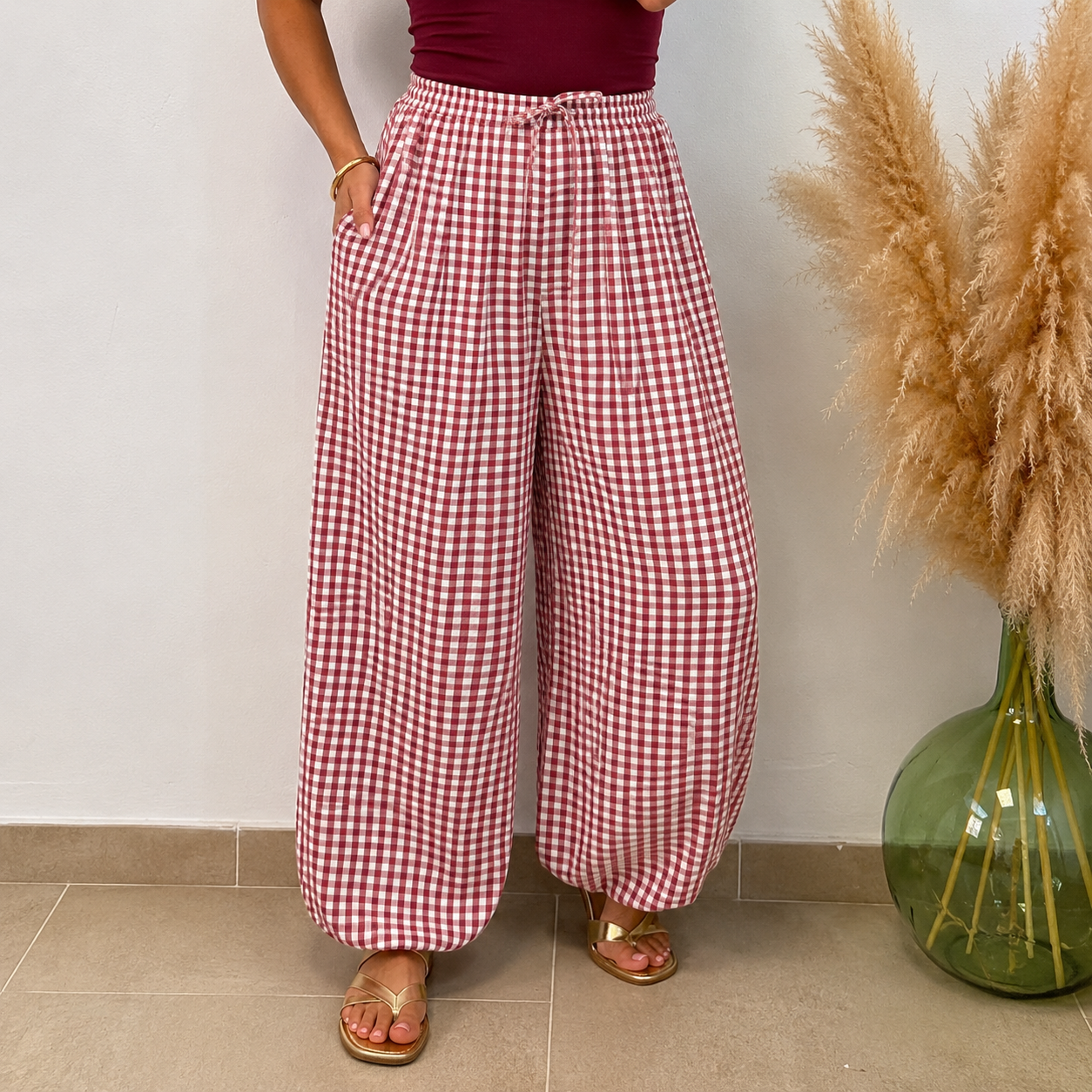 Pantalón globo vichi - burdeos