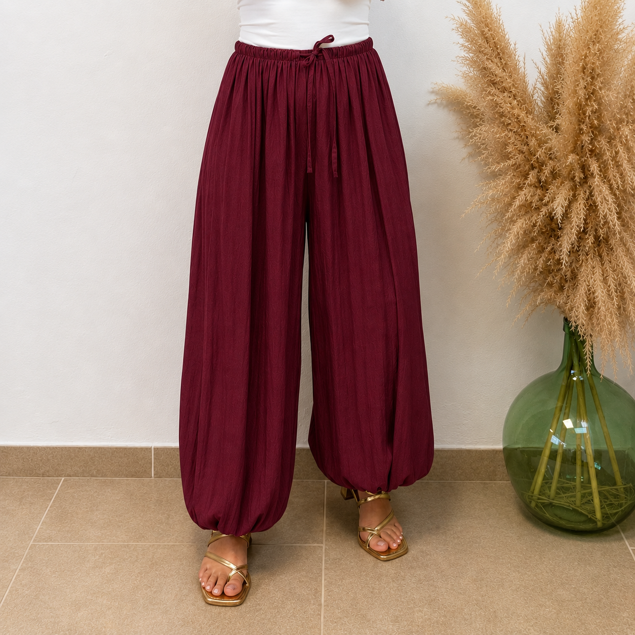 Pantalón globo puño liso - Burdeos