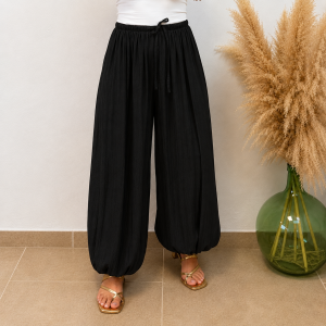 Pantalón globo puño liso -  Negro