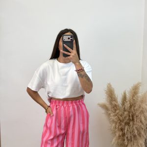 Pantalón bambúla rayas corto - fucsia y rosa