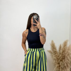 Pantalón bambúla rayas corto - azul marino y lima