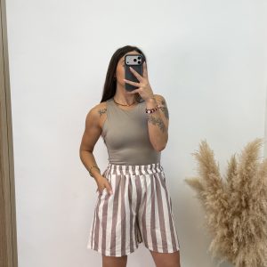 Pantalón bambúla rayas corto - taupe y beige