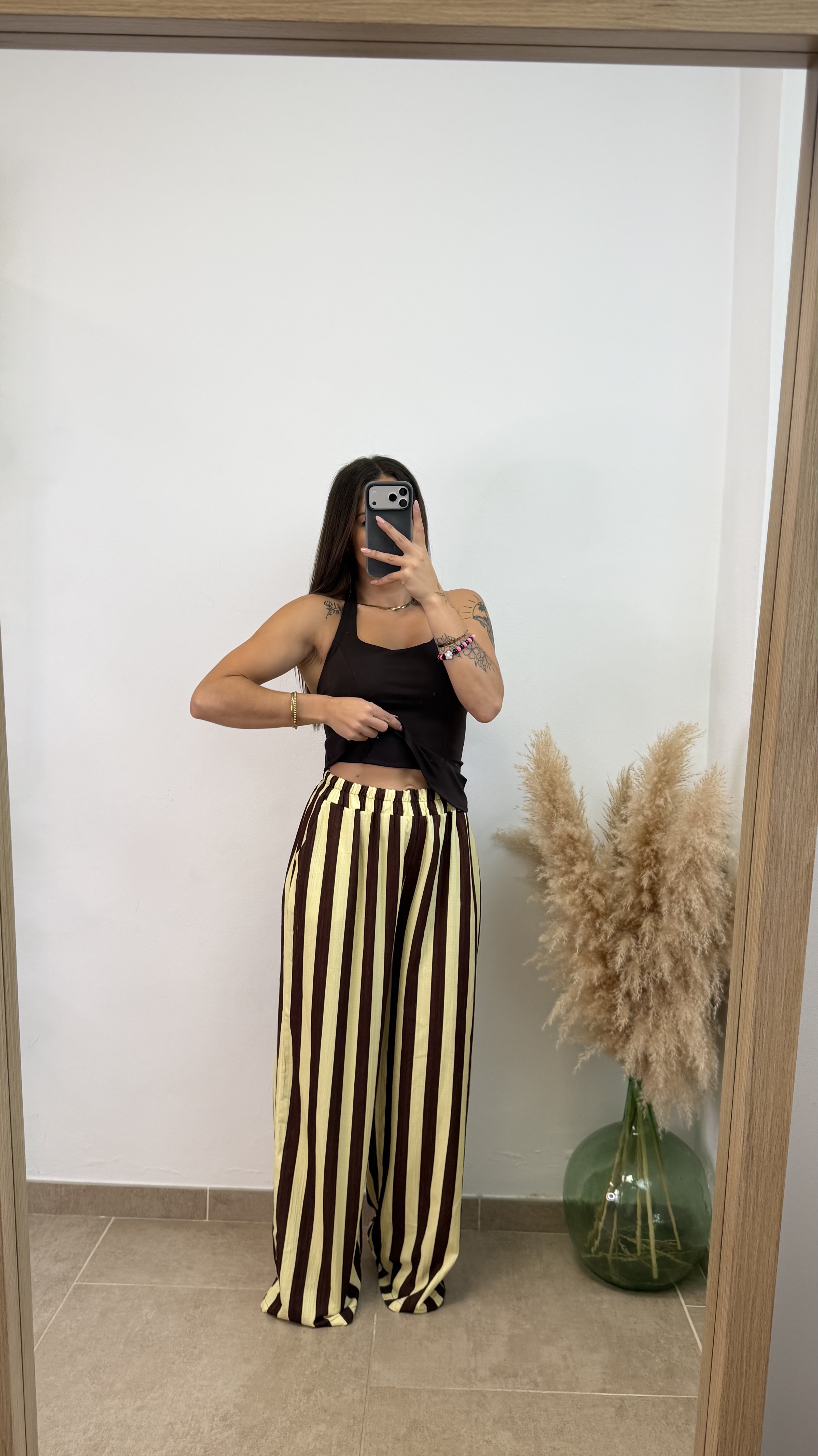 Pantalón bambúla rayas largo - Amarillo y chocolate - Imagen 2