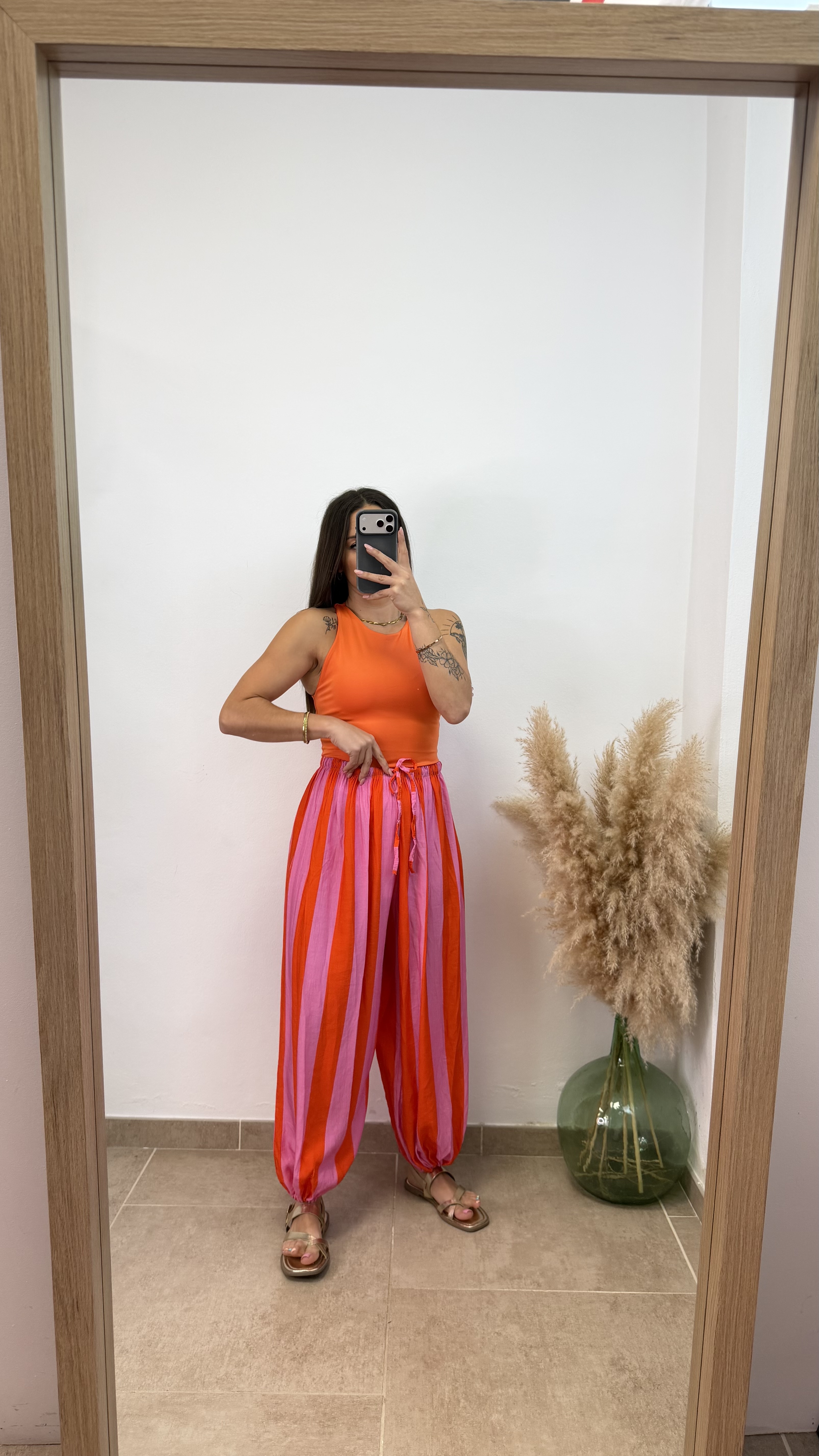 Pantalón globo raya - Naranja y rosa - Imagen 3