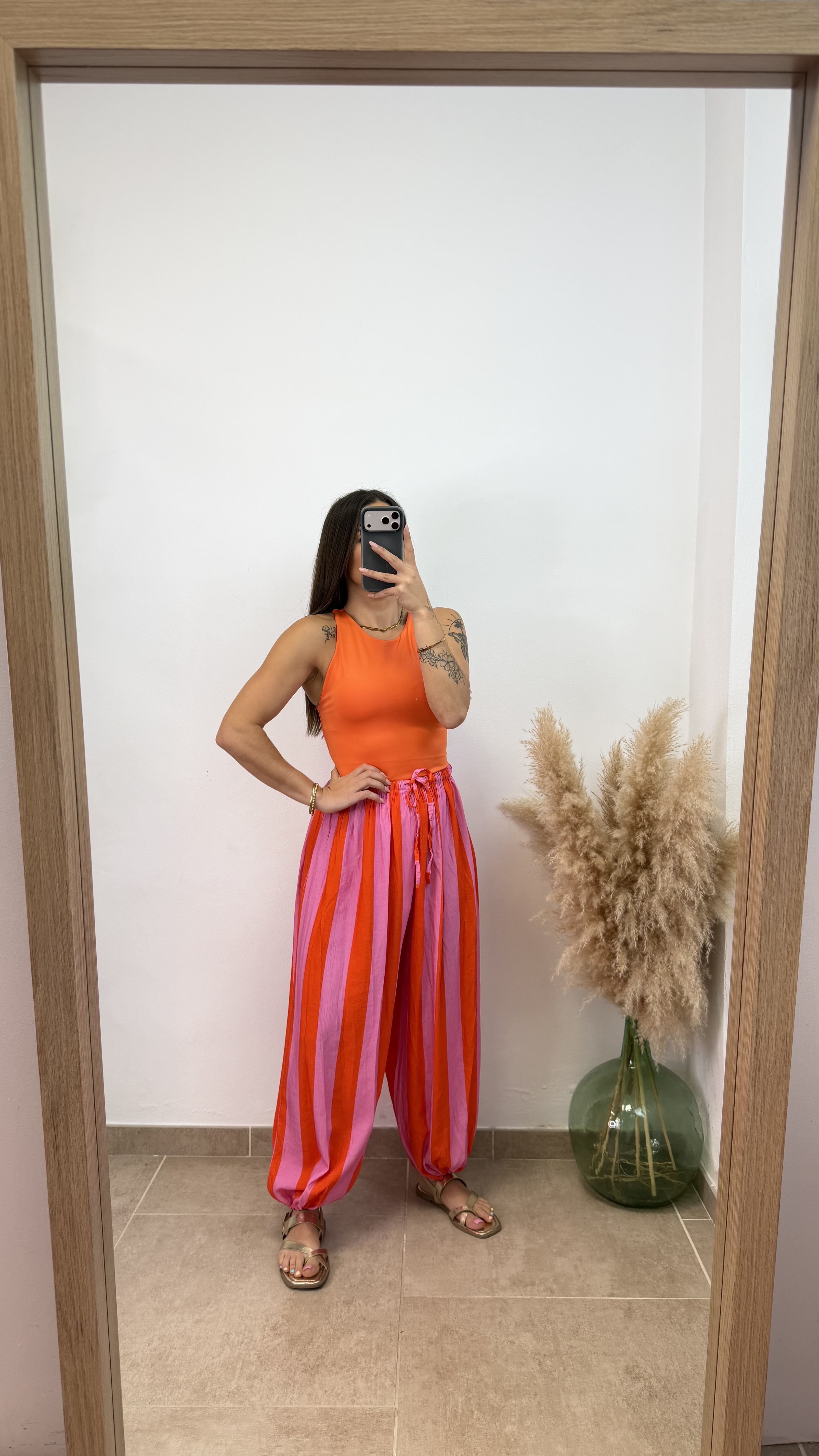 Pantalón globo raya - Naranja y rosa - Imagen 4