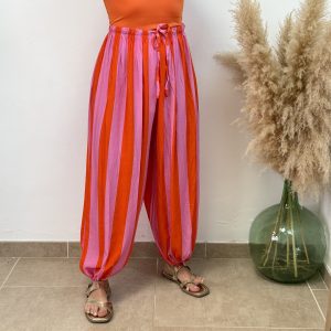 Pantalón globo raya - Naranja y rosa