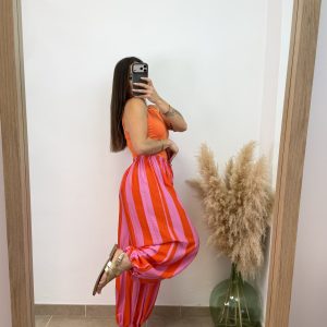 Alternative view of Pantalón globo raya - Naranja y rosa