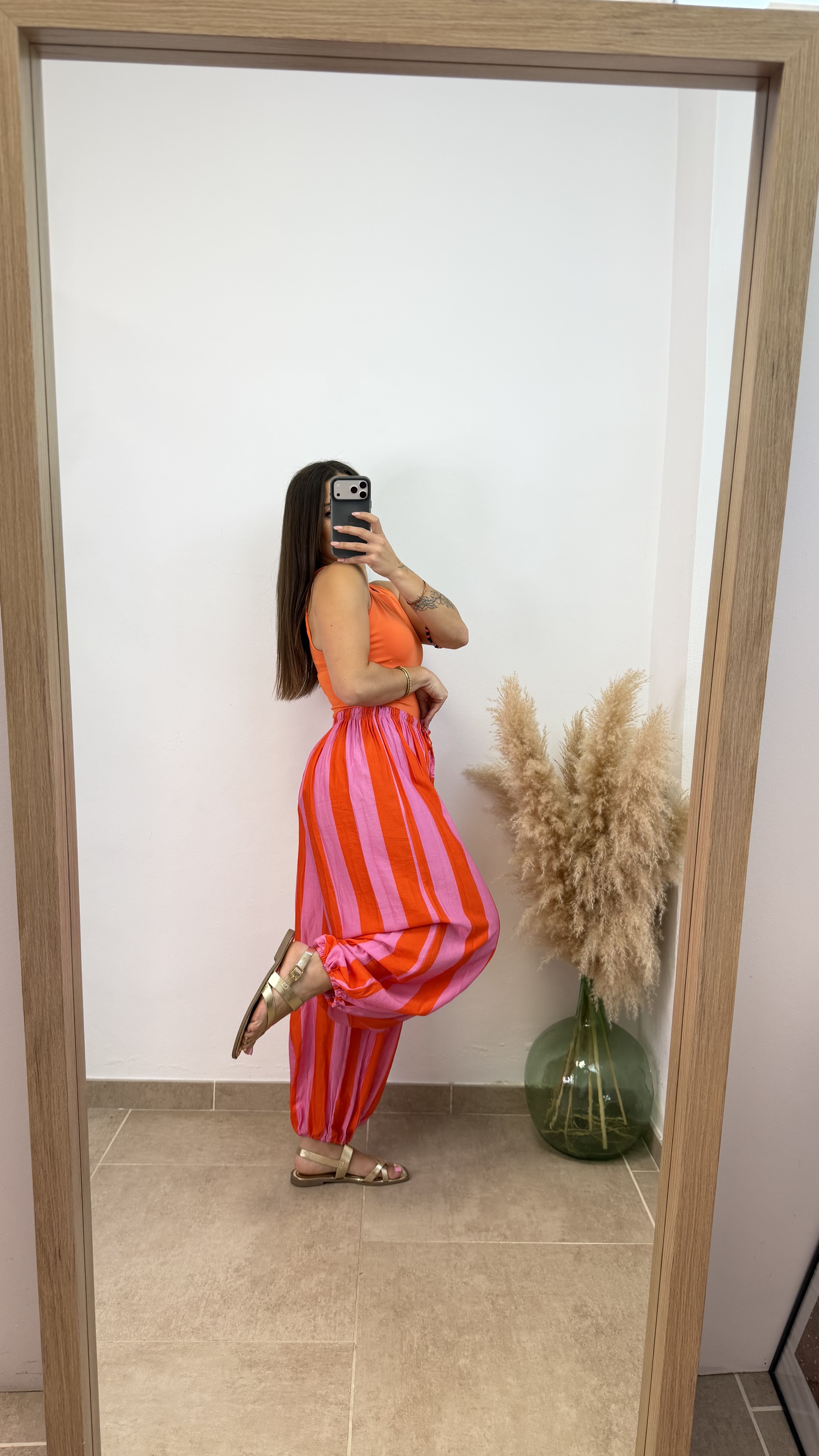 Pantalón globo raya - Naranja y rosa - Imagen 2