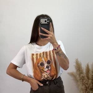 Camiseta estampada perro la vie est belle - Chocolate
