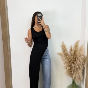 Camiseta asimétrica corta - Negro