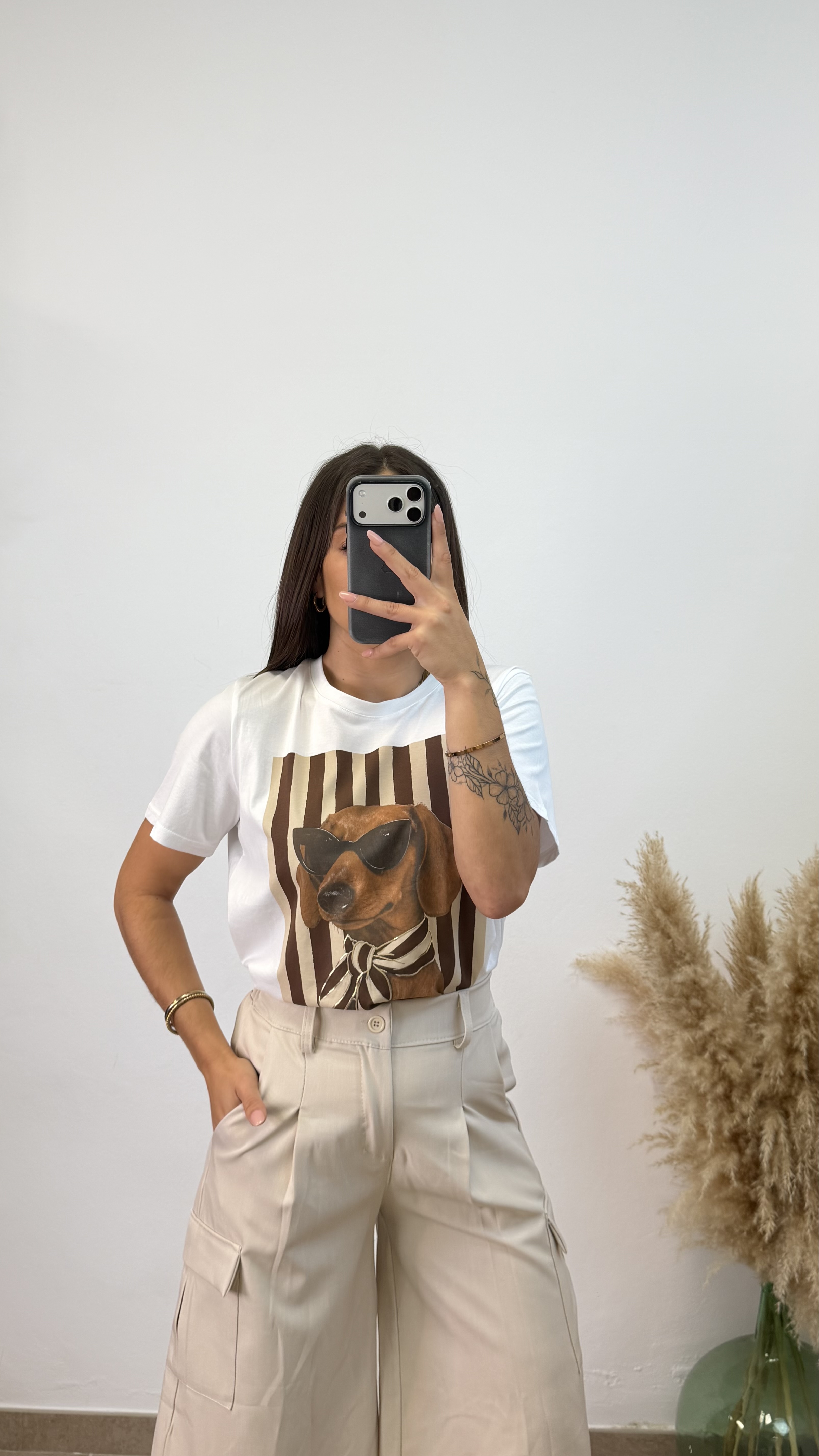 Camiseta estampada perro gafas rayas - Chocolate