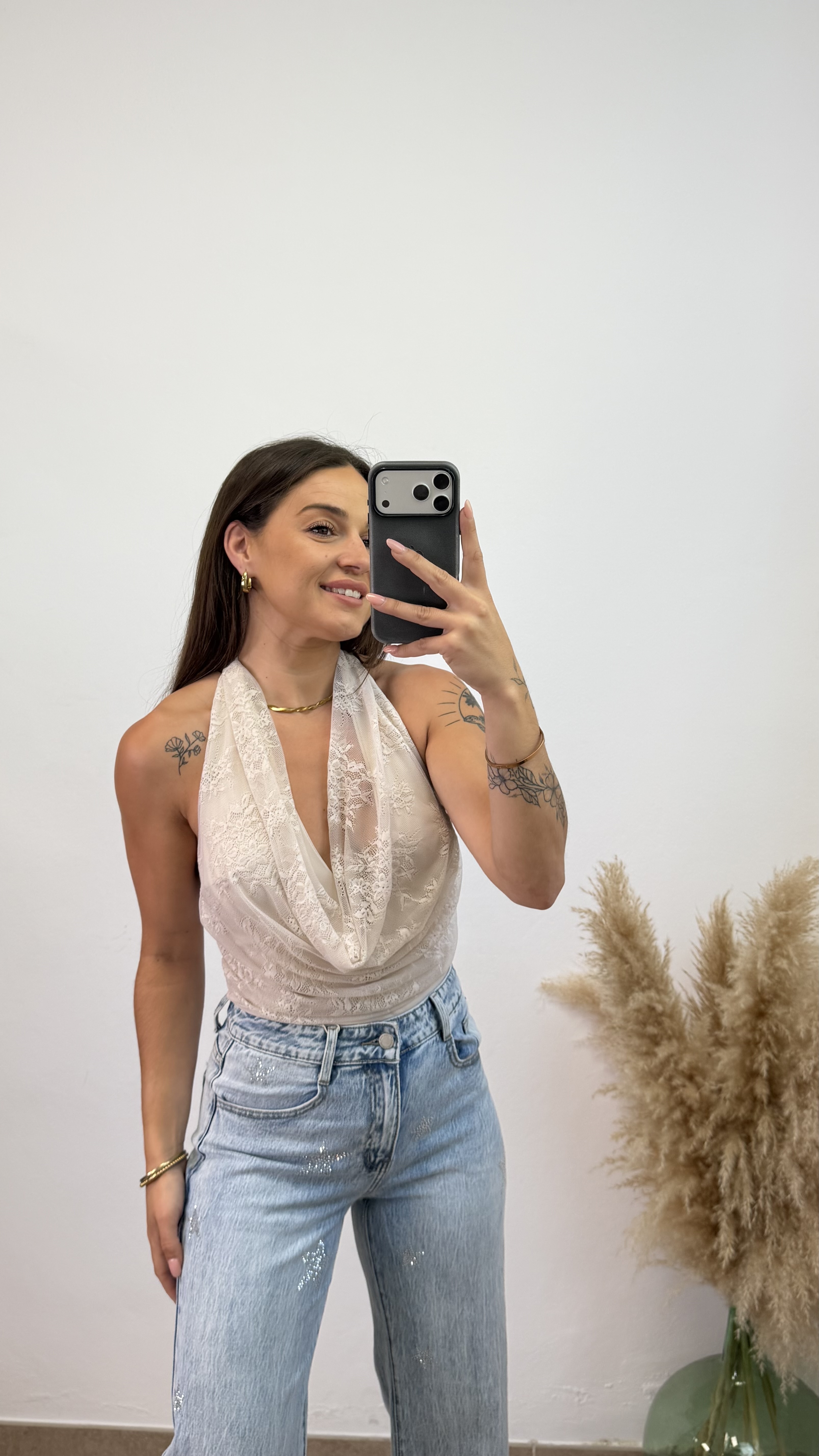Body encaje con caída - Beige
