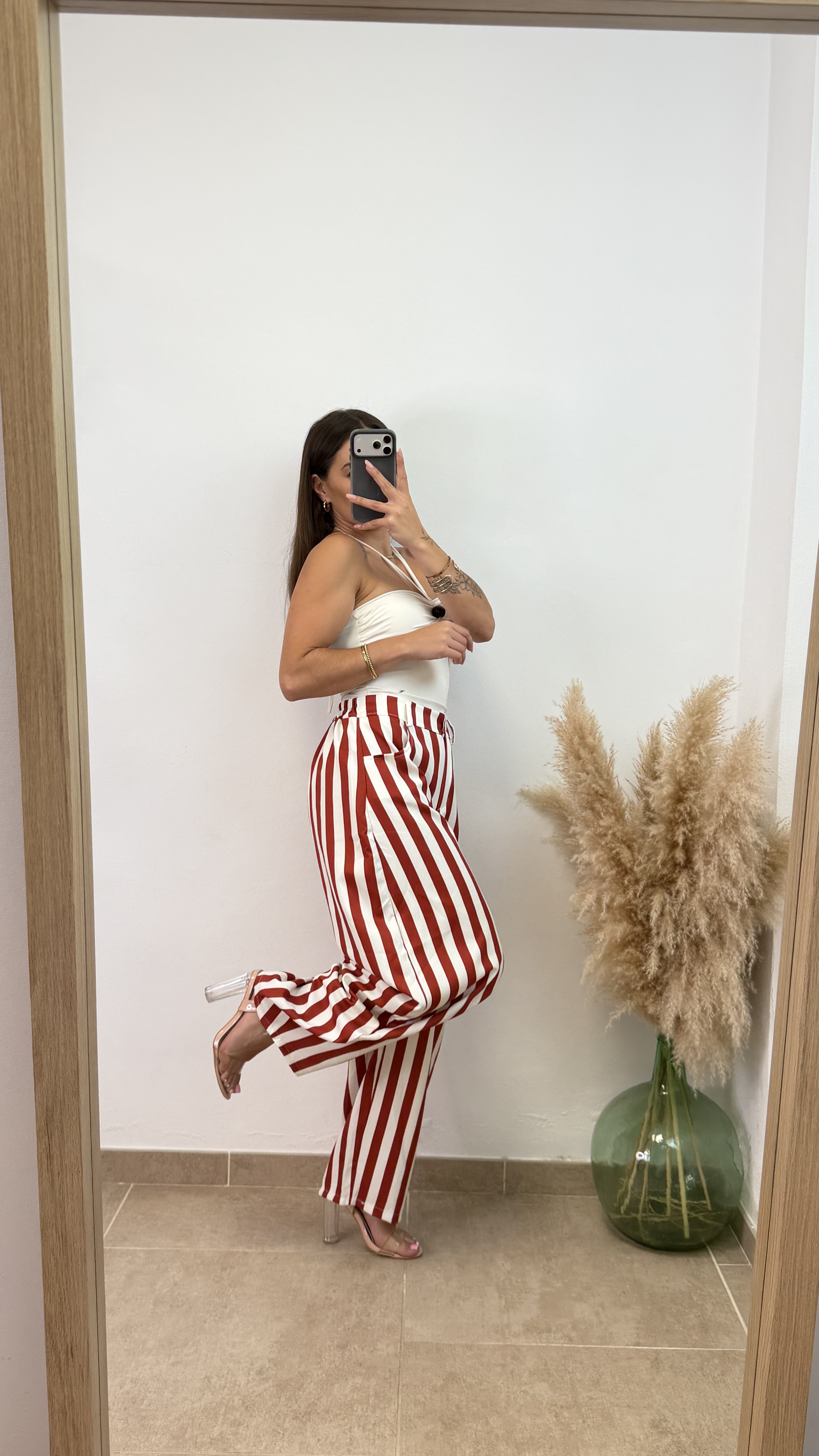 Pantalón ballon raya con botón - Teja - Imagen 3