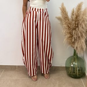 Pantalón ballon raya con botón - Teja